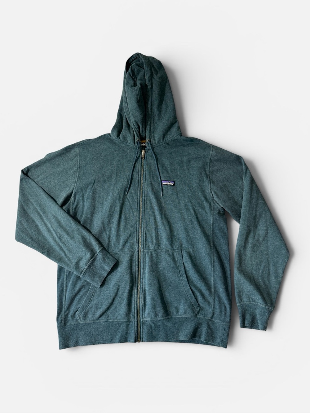 Patagonia mens L Large blue full zip organic cotton hoodie EUC
